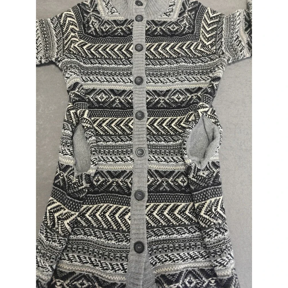 St Johns Bay Womens M Long Cardigan Sweater Fair Isle Nordic Button Front